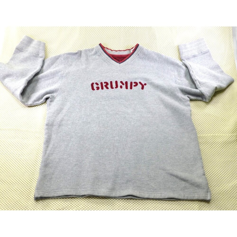 Disney Store Grumpy Gray V-Neck Sweatshirt Embroidered Seven‎ Dwarfs